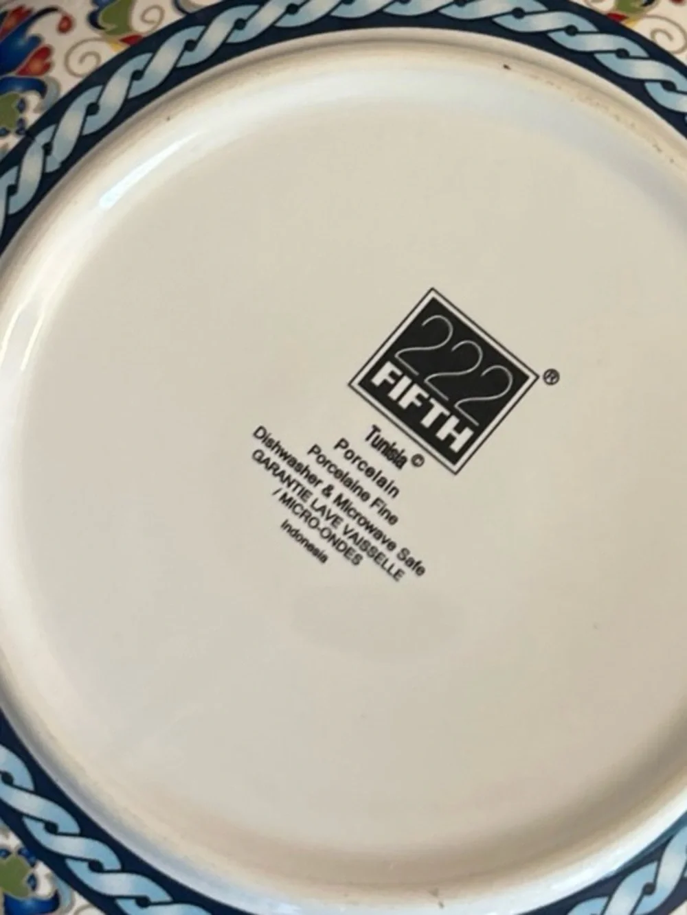 222 Fifth Tunisia Serving Bowl Blue Floral Porcelain Boho Global Dishwasher Safe